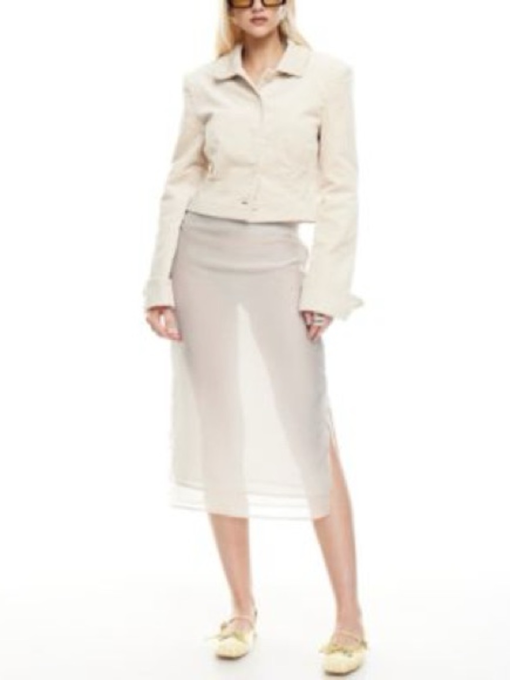 Lioness Sheer Midi Skirt in Light yellow